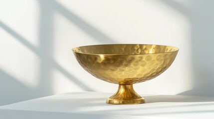 A luxurious hammered golden small bowl with intricate embossed circular patterns, placed on a white surface.