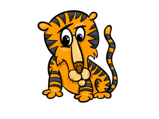 Orange cartoon baby tiger with black stripes illustration design