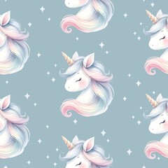 Obraz premium Watercolor unicorn seamless pattern. Whimsical unicorn pattern for nursery prints, scrapbooking, fabric, wallpapers