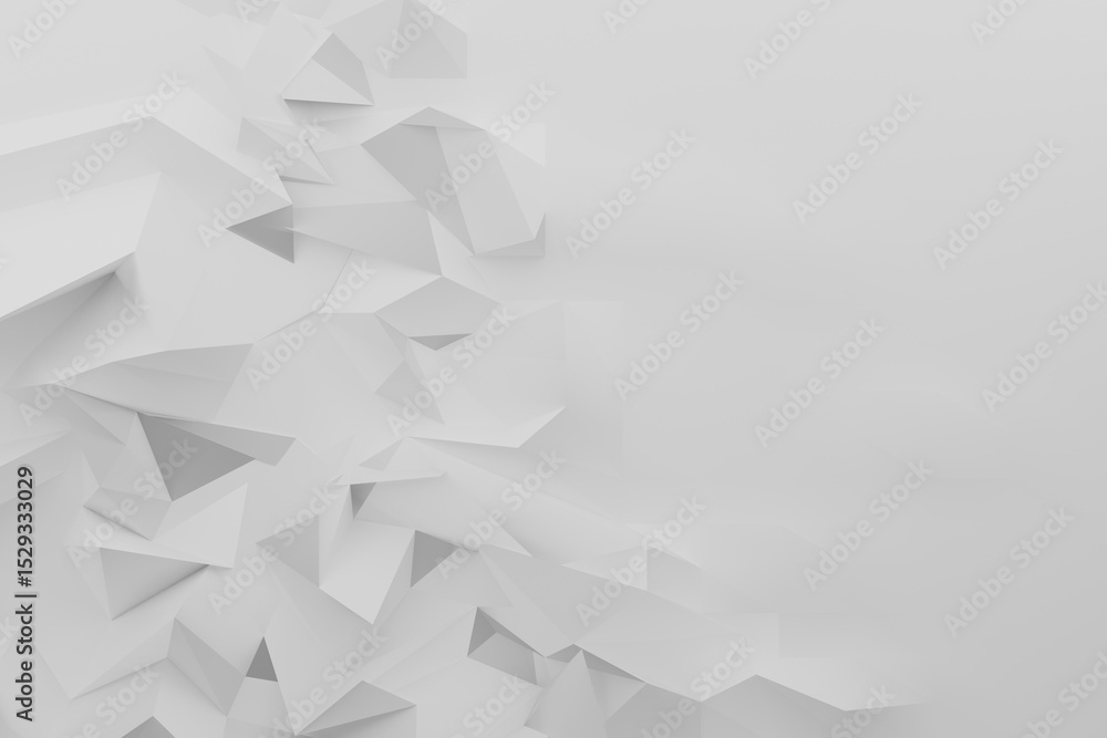Poster dynamic 3d abstract geometric background featuring white polygonal shapes as mountains. minimalist b
