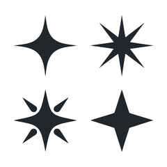 Collection of Four Different Star Shapes in Black Color Isolated on White Background for Graphic Design and Decoration Purposes