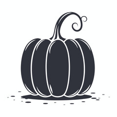 Dark pumpkin with white outline rests on the ground, a simple yet striking seasonal image