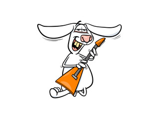 Funky Cartoon Bunny Playing Electric Guitar in the Dark