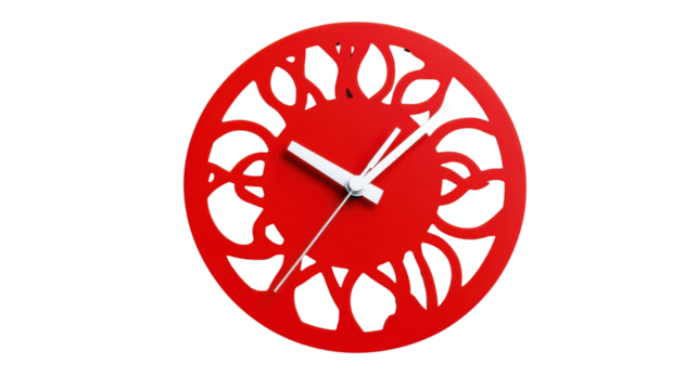 Red round clock isolated on white background
