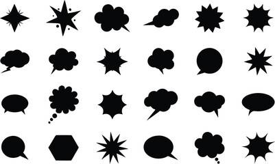 Comic speech bubble, star and text box silhouettes in vector style set on transparent background