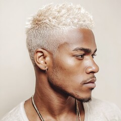 Platinum blonde curly hair men trend: stylish haircut and hair color ideas for modern men fashion style