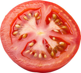 Juicy tomato slice with visible seeds