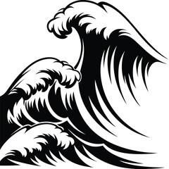 Dramatic ocean waves curling and crashing with dynamic energy in black and white are visible