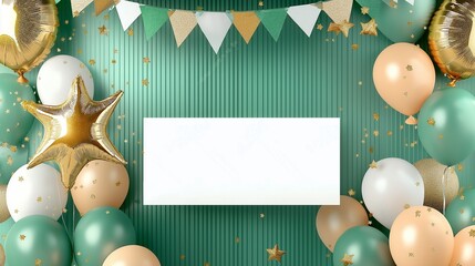 A vibrant and cheerful birthday celebration background with a blank white rectangular space in the center, providing an area for personalized text or design.