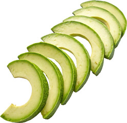 Overlapping avocado slices in a curved arrangement