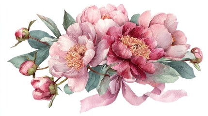 Fototapeta premium Elegant Watercolor Peonies Bouquet