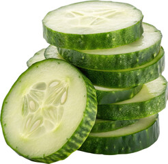 Freshly sliced crisp green cucumbers arranged in an stack showcasing their natural geometry and texture