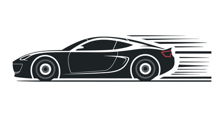 Sleek Black Sports Car Vector Illustration with Speed Lines Depicting Motion and Velocity Perfect for Automotive Designs and Racing Related Projects