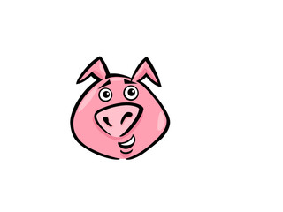 Cute Cartoon Pig Face Happy Smiling Animal Character