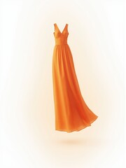 An elegant flowing orange chiffon dress gracefully floats against a soft, pale background.