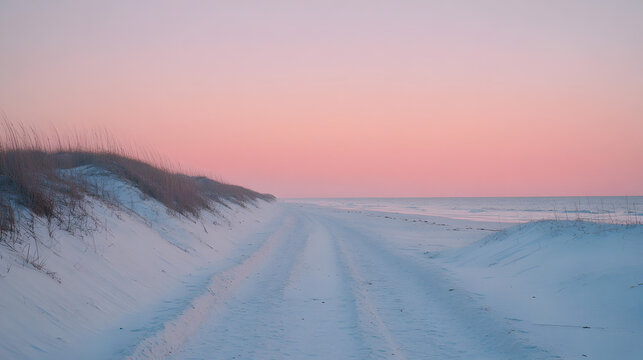 Beach sand dunes with sky at dawn
