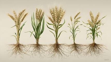 Wheat plants with roots