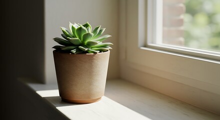 Fototapeta premium Echeveria Elegans Succulent on Windowsill, Natural Light