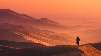 Obraz premium Person in desert at sunset