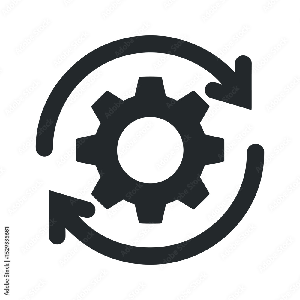 Poster gear with circular arrows symbolizing process automation and continuous improvement in business and 