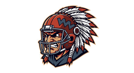 Aggressive Native American Football Mascot Wearing a Helmet