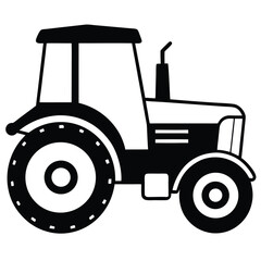 Isolated black tractor shows agricultural vehicle, farm equipment with classic design and a simple silhouette