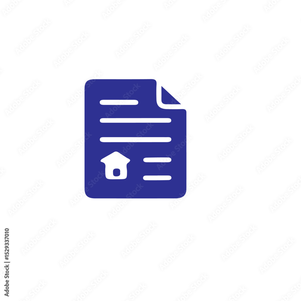 Poster a blue document icon featuring horizontal lines and a small house shape on a white background view i