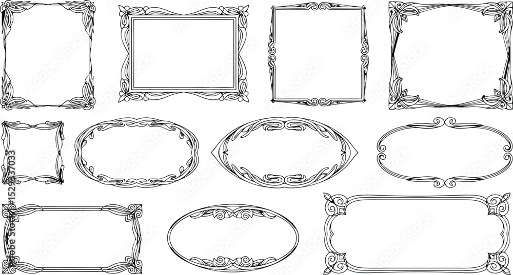 Poster elegant art nouveau style frames collection in various shapes for decorative design elements and art