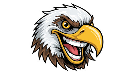 Cartoon Bald Eagle Head with Open Mouth and Teeth