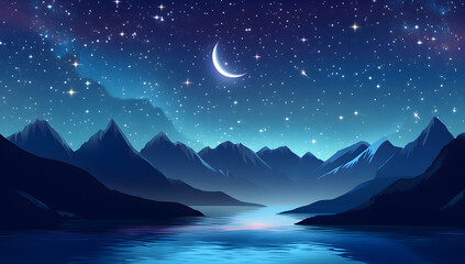 Night sky mountains water landscape