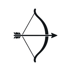 Simple Black and White Bow and Arrow Illustration for Archery Hunting and Target Practice Designs and Projects on White Background