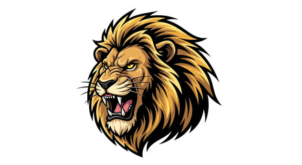 Cartoon Lion Head with Golden Mane and Angry Expression