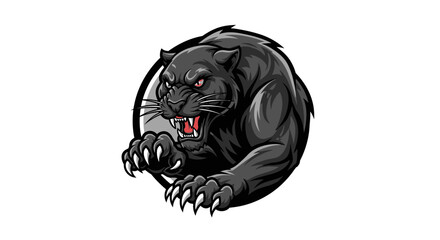 Cartoon Black Panther Mascot with Claws and Red Eyes