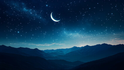 Night sky moon over mountain range