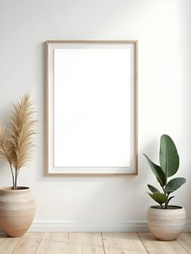 Blank frame for wall art mockup in a modern interior showcasing minimalistic decor and natural elements for creative inspiration in interior design
