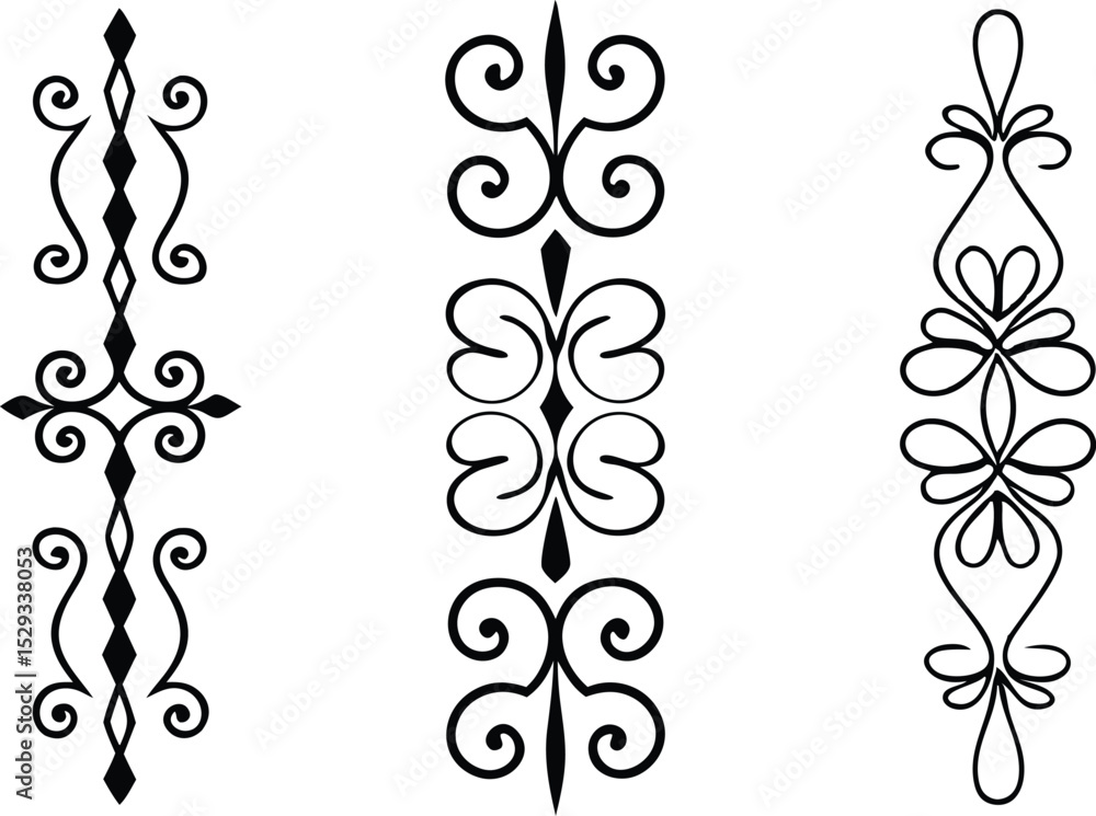 Poster elegant set of three black ornamental vector design elements suitable for decorative borders and gra