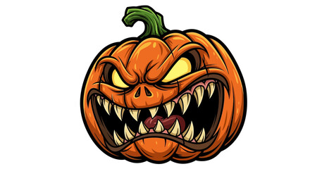 Cartoon Halloween Pumpkin with Angry Expression and Sharp Teeth