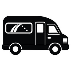 Street Food Van Icon – Monochrome Vector of Food Truck for Fast Food Business

