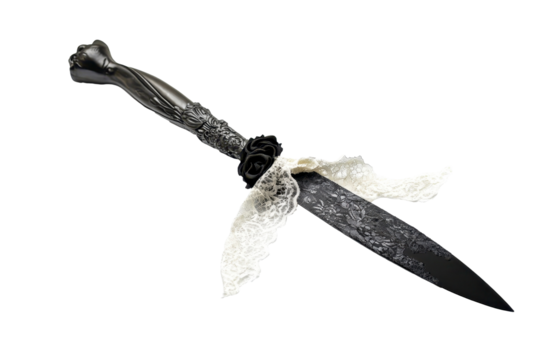 Intricate gothic dagger with carved handle and delicate lace detailing