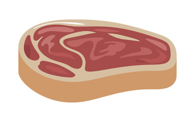 Isolated Illustration of a Raw Beef Steak with Marbling on a White Background for Food and Cooking Concepts