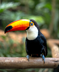 Toco Toucan (Ramphastos toco) Showing Off Its Striking Eye and Vibrant Beak in a Close-Up Portrait