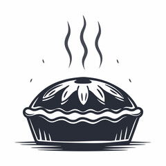 Monochrome shows a hot pie with a floral design is steaming gently