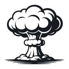 Monochrome Illustration of a Nuclear Explosion with Mushroom Cloud and Ground Debris Isolated on White Background for Design