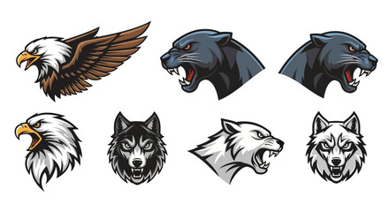 Fierce Eagle, Panther, and Wolf Head Illustrations in Vector Style