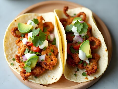 Top View Cricket Tacos With Avocado Crema, Food Image
