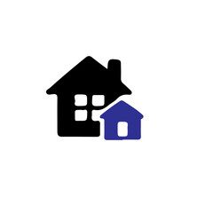 Fototapeta premium A simple illustration of two houses one black with windows and one smaller house in blue color icon style