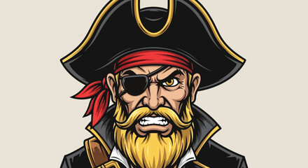 Fierce Pirate with Eye Patch and Golden Beard Illustration