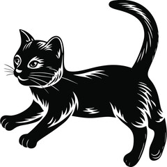 Playful black cat leaps joyfully above the grassy ground with boundless energy and excitement