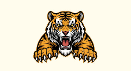 Fierce Tiger Mascot with Open Mouth and Claws Extended