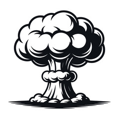 Monochrome Atomic Bomb Explosion Illustration for Graphic Design Projects and Symbolizing Nuclear Power and Destruction with a Vintage Style